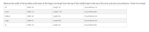 Back On Track Ceramic Gloves (Large) Size Chart