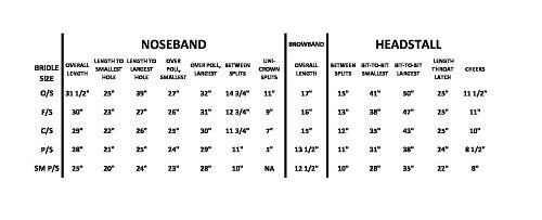 Black Oak Aster Bridle (Oversize) Size Chart