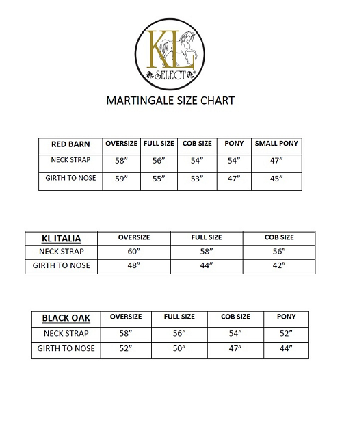 Red Barn Fancy Running Martingale Round Raised (Cob) Size Chart